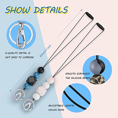 4 Pieces Beaded Lanyards for Id Badges for Women Teacher Lanyard with Id Holder and Key Chain Silicone Beaded Lanyards for Keys Cute Lanyard Necklace for Nurse Office Worker