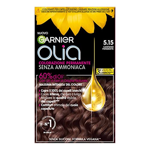 Garnier Olia Haarfarbe, permanente Faerbung ohne Ammoniak, zarter Duft, deckt 100% weisses Haar ab, mit natuerlichen Bluetenoelen natuerlichen Ursprungs, vegane Formel, Dunkelbraun