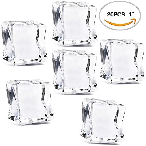 Meeall 20 PCS Acrylic Ice Cubes Square Shape, Glass Luster Ice Cubes, Fake Artificial Acrylic Ice Cubes Crystal Clear for Photography Props Kitchen Toy Decoration 1inch/2.5cm