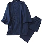 OWLONLINE Men's Japanese Kimono Cotton Pajamas Suit