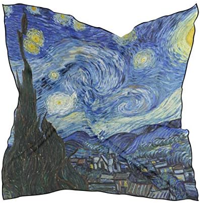 DOSHINE Van Gogh Starry Night Silk Scarf, Lightweight Soft Scarf Sheer Shawl Wrap for Women Girls Lady