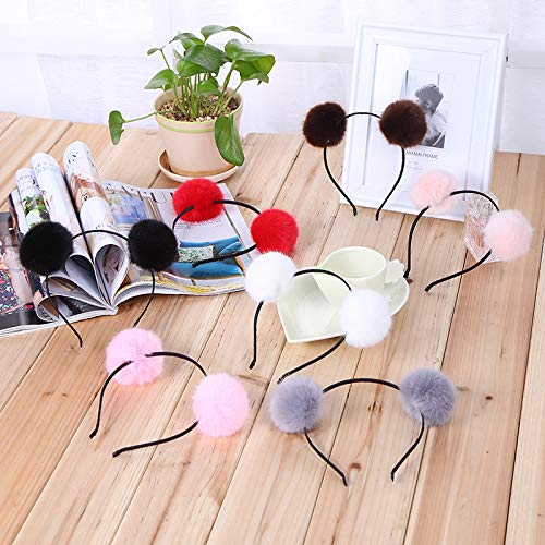 Coobbar 6Pcs Cute Faux Fur Pom Balls Headbands Girls' Hairbands Bath Spa Make up Headbands for Women