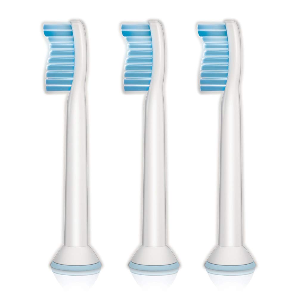 Philips Genuine Sonicare Sensitive replacement toothbrush heads for sensitive teeth, HX6053/64, 3-pk white