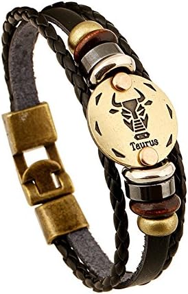 Rosemes Men Women Fashion Alloy Leather 12 Constellation Braided Rope Bracelet Taurus