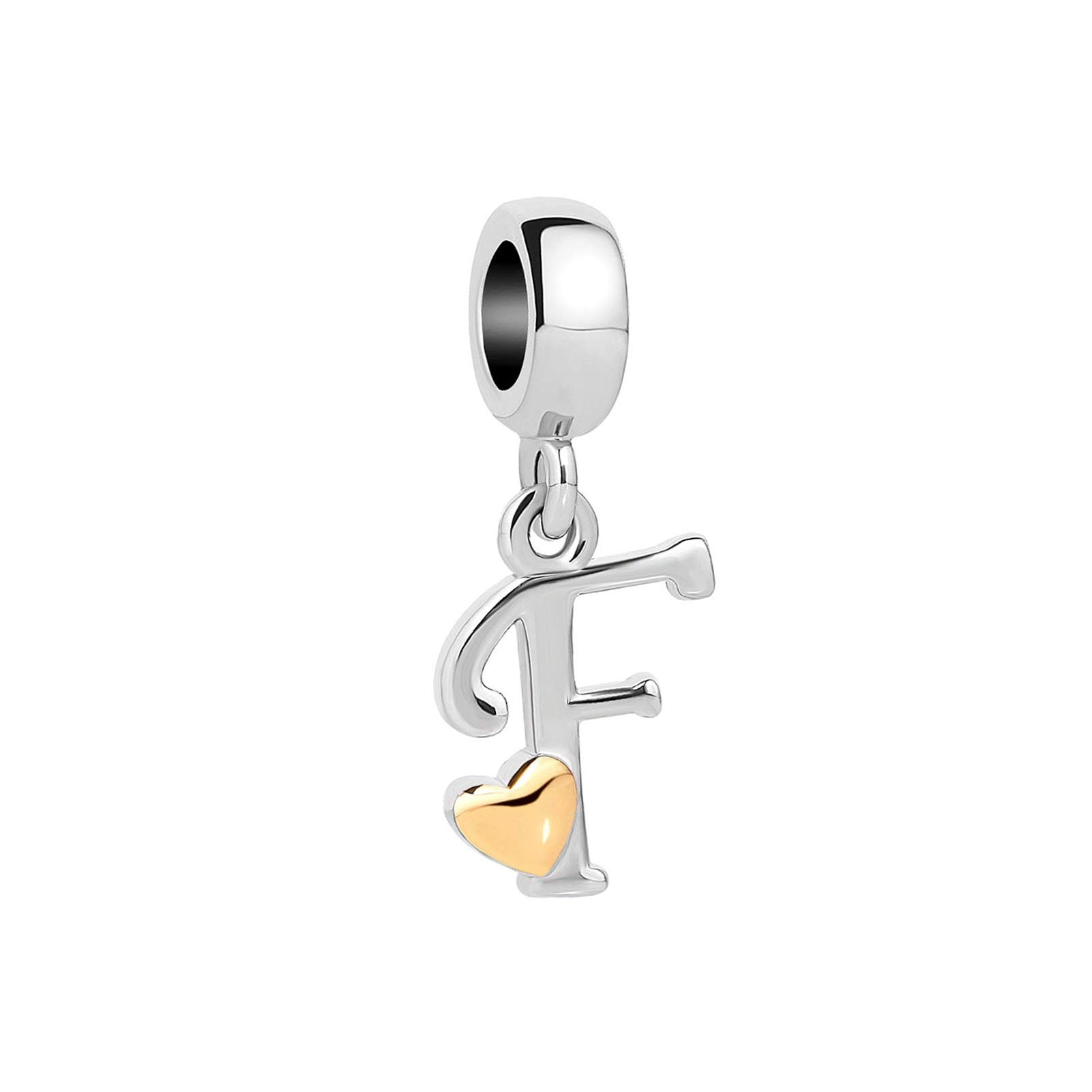 F Initial Letter Gold Heart Charm for Pandora Charms Bracelets Name Alphabet Birthday Jewellery Gift for Women Daughter Granddaughter Sister Friendship
