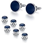 UJOY Cufflinks and Studs Set Blanks Round 4 Colors Shirt Tuxedo Buttons Packed in Cufflink Box for Men
