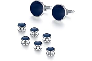 UJOY Cufflinks and Studs Set Blanks Round 4 Colors Shirt Tuxedo Buttons Packed in Cufflink Box for Men