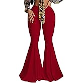 GUOLEZEEV Women High Waisted Flared Pants Solid Color Plus Size Bell Bottom Leggings