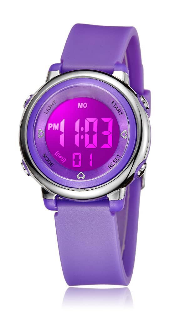 Womens Digital Watches LED Screen Silicone Strap Watch Military Multifunction Waterproof Alarm Stopwatch LED Backlight Outdoor Sports Watch, G Purple, Chronograph,Digital
