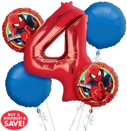 Spider-Man 4th Birthday 5pk Balloon Bouquet