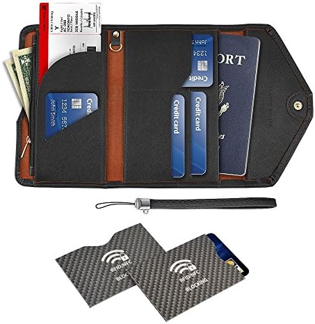 MORJEAS Travel Passport Wallet Cover + 2 RFID Blocking Sleeves Organizer Documents Holder