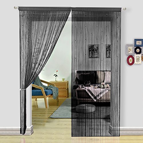 HSYLYM String Curtains Spaghetti Door Beads Light Weight Colourful Dense Bead Curtains for Party Decorations,Black, 244x229cm