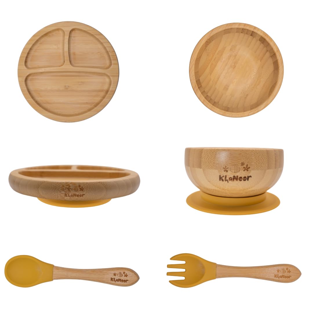 Photo 1 of **********MISSING PARTS*******
KhaNoor Bamboo Toddler Plate & Bowl Set with Strong Suction – Includes Plate, Bowl, Spoon & Fork – Baby Plates with Suction for Baby Led Weaning, Kids Feeding Essentials, Non-Toxic & BPA Free