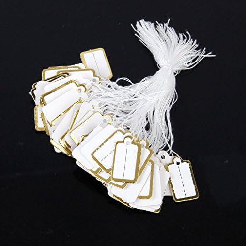 Tag Lot of 200 Label Tie String Rectangular Rectangular Paperboard Price Tag Golde and Price Tag 13x23mm Your White Display Manage Bracelet Rectangular Paperboard Price Tag