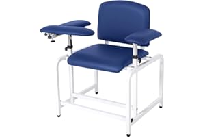 COOLWAVE Phlebotomy Chair with Arms, Extra Thick Padded Blood Drawing Chair with Adjustable Armrest (Blue)
