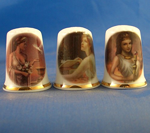 Porcelain China Collectable - Set of Three Thimbles - Greek Mythology Goddesses