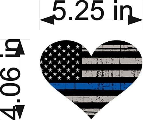 Thin Blue Line Heart / Single / 5" Tattered American Flag Police Support Graphic Decal Sticker