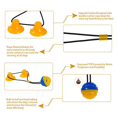 shuny Double Suction Cup Dog Chew Toy Tug of War Rope Toys for Aggressive Chewers Interactive Puppy Puzzle Toys Food Dispensing Toothbrush Teeth Cleaning Ball for Large Dogs
