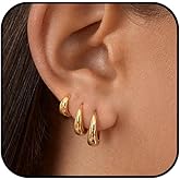 3 Pairs Gold Chunky Hoop Earrings Stantement Huggie Earrings Minimalist Triple Hoops Small Earrings Set Trendy Hypoallergenic Stacks Huggie Jewelry Everyday Wear Earrings