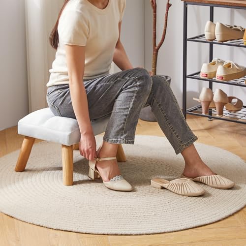YMYNY FOOTSTOOL, SMALL OTTOMAN STOOL CHAIR WITH WOODEN LEGS, MODERN PADDED SOFA SEAT FOOT REST STOOL, VELVET FOOT STOOL, SOFA FOOTREST FOR LIVING ROOM ENTRYWAY 15.74″D×11.81″W×10.62″H BLUE UHBD032H