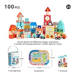 Mideer Kids Wooden Building Blocks Set - 100 Pieces