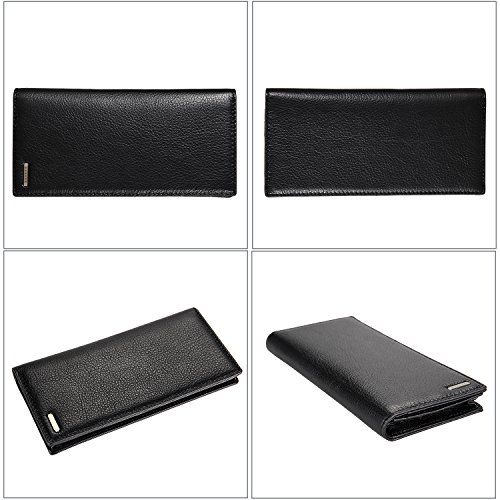 Banuce Men's Genuine Leather Bi-fold Breast Long Wallet Color Black