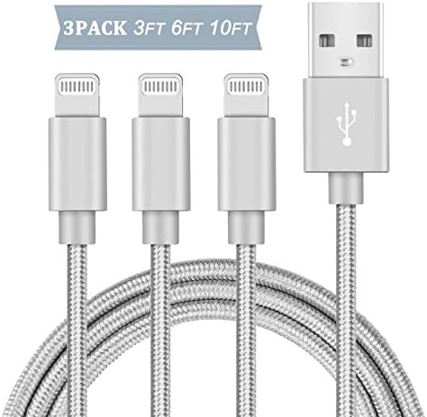 iPhone Charger Cable, Areker 3Pack 3ft 6ft 10ft Durable Nylon Braided iPhone Cable Sync and Charging Cord Lightning USB Cable for iPhone 8 Plus 7 Plus 6s 6 Plus 5s SE iPad 2 3 Mini Air Pro iPod (Gray)