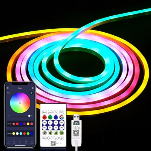 Lrgbst 5V Usb Rgbic Neon Led Streifen, 3M Rgbic Led Neon Light Band With Bluetooth App Und Fernbedienung Für Room Neon Dekoration Beleuchtung (Rgbic, 3M)
