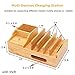 Bamboo Charging Station for Multiple Devices Docking Stand Storage Box Desktop Holder Organizer Compatible with Phone, Tablet, Watch, E-Reader (Included Watch Stand, 6 Cables, NO USB Charger)