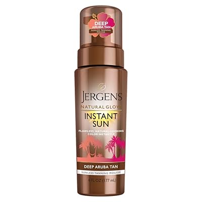 Jergens Natural Glow Instant Sun Body Mousse, Deep Aruba Tan, 6 Ounce Sunless Tanning, Self Tanner, for a Natural-looking Tan