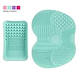 ESARORA Makeup Brush Cleaning Mat & Makeup Brush Cleaning Plate (Green)