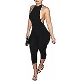 NIFTRIRY One Piece Jumpsuits for Women Sleeveless Hollow Out Bodycon Jumpsuit Black Jumpsuit Sexy Club Outfits