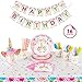 Clearance Sale ! Party Supplier Serves 16, Birthday Decoration Kits for Girls | Headband | Napkins | Plates | Cups | Straws | Table Cloth | Utensils | Happy Birthday Banner by Alyoen