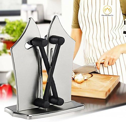 Bavarian Edge Kitchen Knife Sharpener - Best Selling All in one Triple Knife Sharpening Stone. Sharpens, Polishes, Hones Standard, Serrated and Beveled Blades! Safe and Easy to Use.