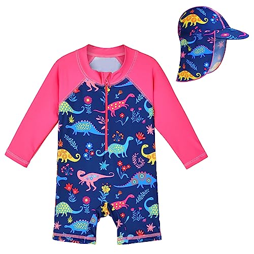Toddler Girls Rash Guard Swimsuit Sun Hat