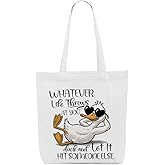 SAPEYKR Inspirational Sarcastic Duck Gifts Duck Stuff Canvas Tote Bag for Women Reusable Grocery Bags for Shopping Birthday