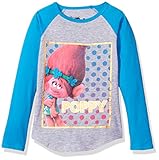 Trolls Little Girls' Poppy Long-Sleeved Raglan Tee W. Shirttail, Heather Grey, L-6X