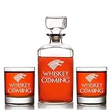 Whiskey Is Coming, Stark House Game Of Thrones Inspired Gift, Liquor Decanter With 10 ounce Rocks Glasses, Groomsmen Decanter Glass Gift, Best Man Decanter Gift, Groom Decanter Glass Gift.