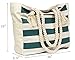 Malirona Beach Canvas Travel Tote Bag (Green Stripes)
