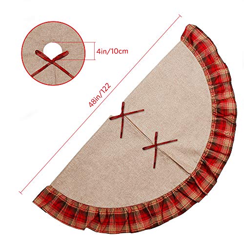 MeeQee 48 Inches Christmas Tree Skirt, Line Burlap Tree Skirt Plaid Ruffle Edge Border Large Round for Holiday Christmas Party Decorations, Line Burlap