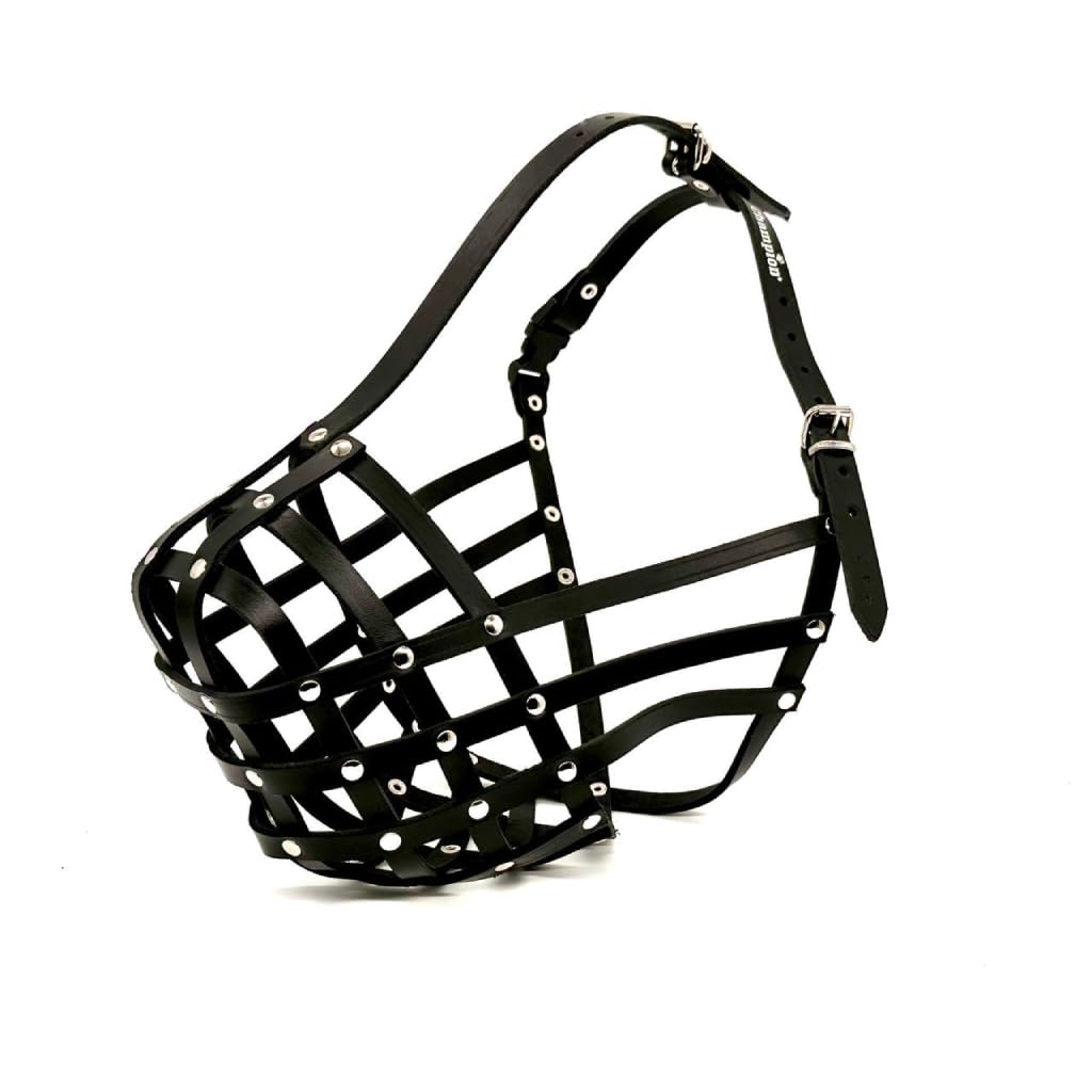 Genuine Leather Dog Muzzle for American Bully, Bully XL and other similar snout (Black Leather, AB1)