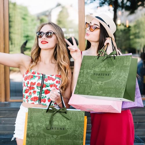 10 Pack Elegant Gift Bags with Ribbon – Large Luxury Gift Bags for Presents, Wedding, Bridesmaid, Christening, Graduation, and Birthday Parties, 36x12x25cm (Green)