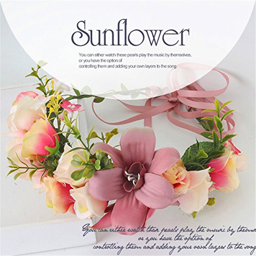 Fashion Lily Flower Headband Hair Wreath Bridal Floral Crown Headdress Bohemian Garland for Wedding Festival Pink