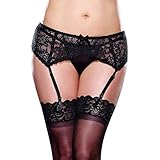 Yolev Women's Garter Belt Lace Top Thigh High Stockings with Suspender Belt