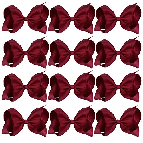 Large Boutique Hair Bows 6 Inch Cheerleading Cheerleader Cheer Bow Alligator Clips For Baby Girl Teens Women (Maroon)