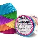Happy Hacienda Silicone Baking Cups - Set of 12 Reusable Muffin/Cupcake Liners in Confetti Colors