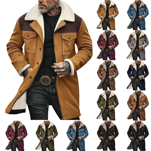 Winter Jackets for Men Large Size Padded Mens Fleece Jackets Full Zip Lapel Long Sleeve Thickened Jacket Coat Down Pocket Lightweight Mens Winter Coat