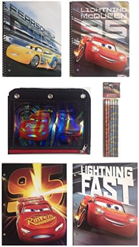 Pixar CARS Back To School Licensed Character Set of Pocket Folders, Spiral Notebooks, Pencil Case, and Pencils