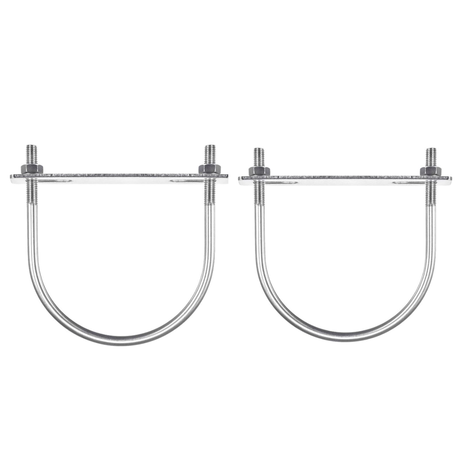 TOP-VIGOR 2 sets M8 Round U-Bolts, 110mm Inner Width 135mm Length 304 Stainless Steel Tie Down U-Bolts with Nut, Plate for Building Installations Mechanical Parts Connection Cehicles Ships