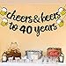 Joymee Cheers & Beers to 40 Years Black Glitter Banner for 40th Birthday Wedding Anniversary Party Supplies Decorations - PRESTRUNG
